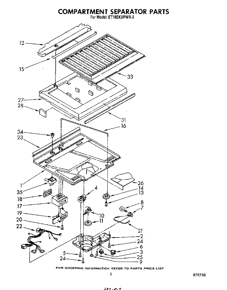 COMPARTMENT SEPARATOR Diagram and Parts List for ET18EKXPWR3  Whirlpool Refrigerator