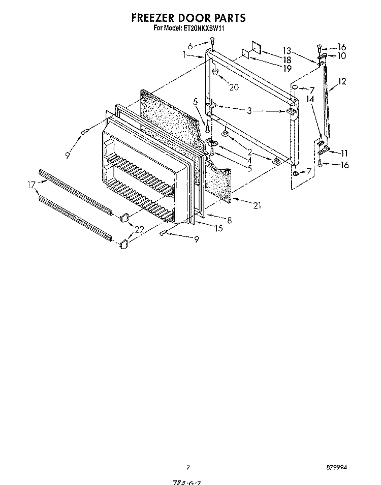 FREEZER DOOR Diagram and Parts List for ET20NKXSW11  Whirlpool Refrigerator