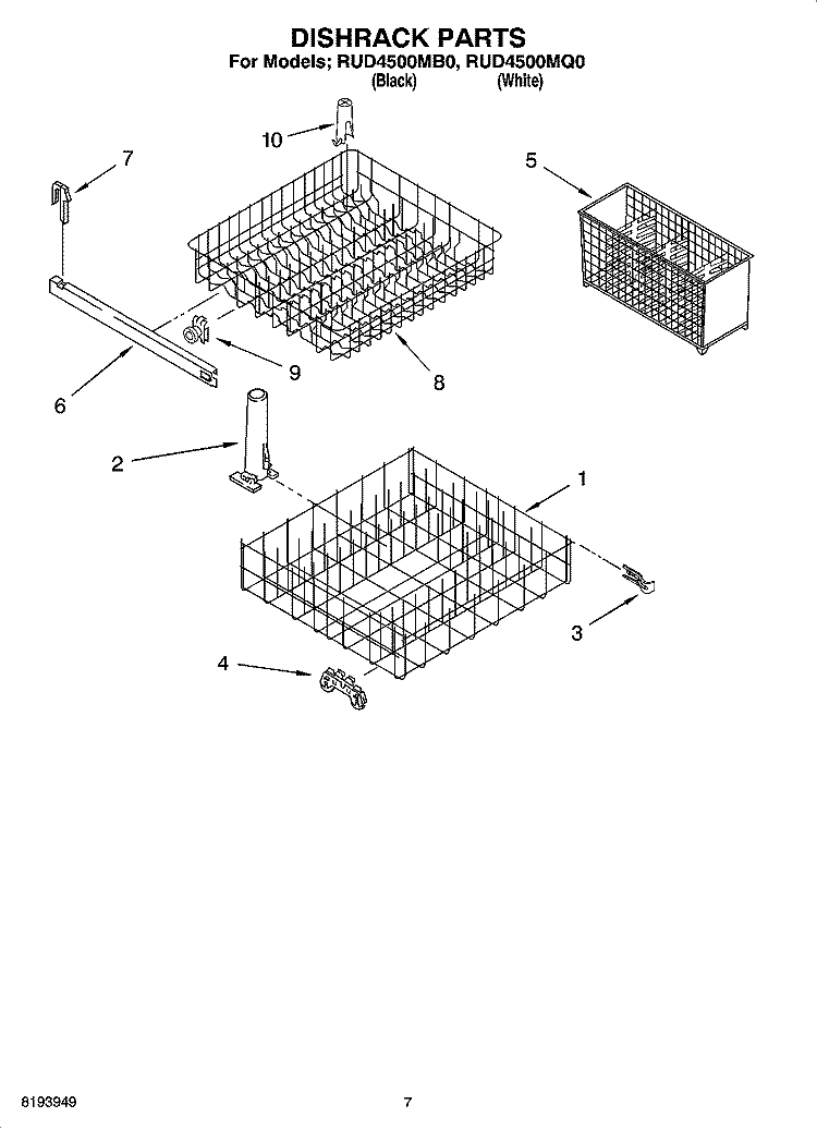 DISHRACK PARTS, MISCELLANEOUS PARTS Diagram and Parts List for RUD4500MB0  Roper Dishwasher
