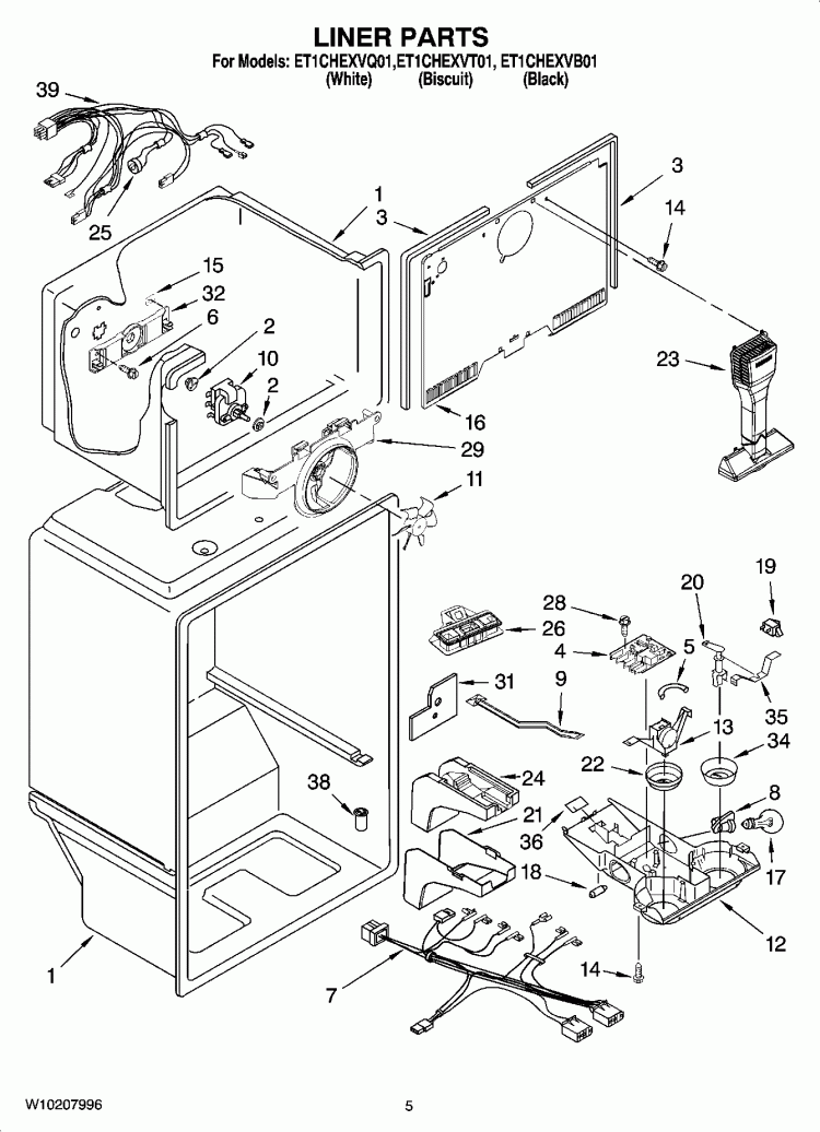 LINER PARTS Diagram and Parts List for ET1CHEXVB01  Whirlpool Refrigerator