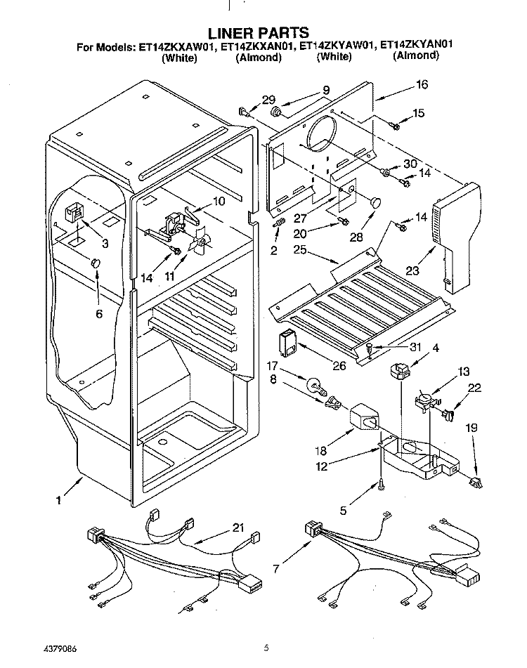 LINER, LIT\OPTIONAL Diagram and Parts List for ET14ZKYAN01  Whirlpool Refrigerator