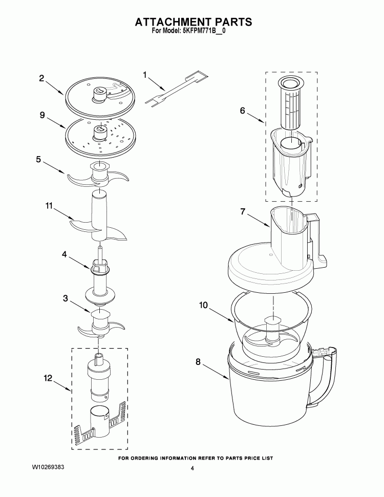 ATTACHMENT PARTS Diagram and Parts List for 5KFPM771BWH0  KitchenAid Food Processor