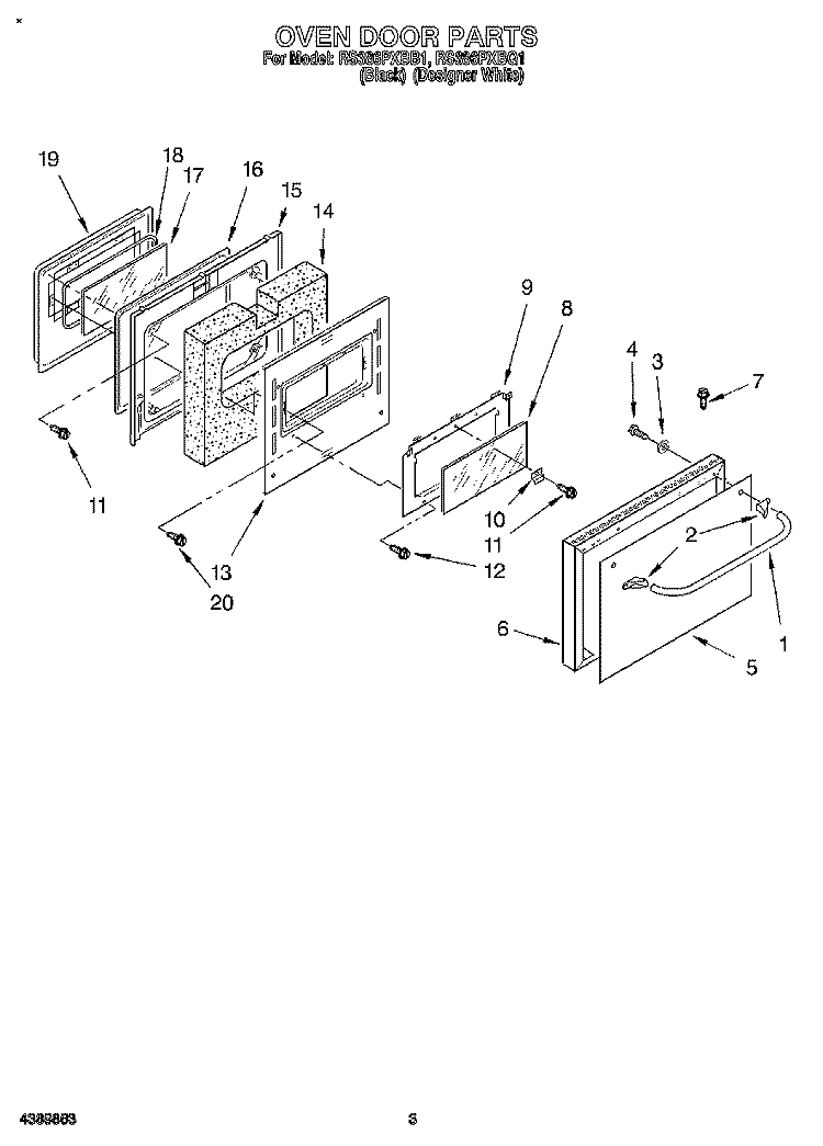 OVEN DOOR Diagram and Parts List for RS386PXBQ1  Whirlpool Range