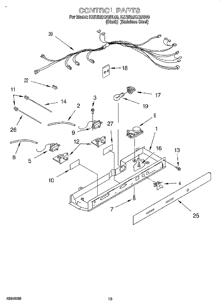 CONTROL, LIT/OPTIONAL Diagram and Parts List for KSRB22QGBL00  KitchenAid Refrigerator