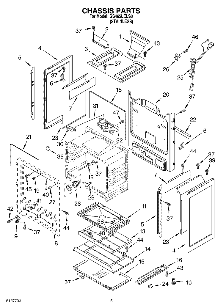 CHASSIS PARTS Diagram and Parts List for GS465LELS0  Whirlpool Range