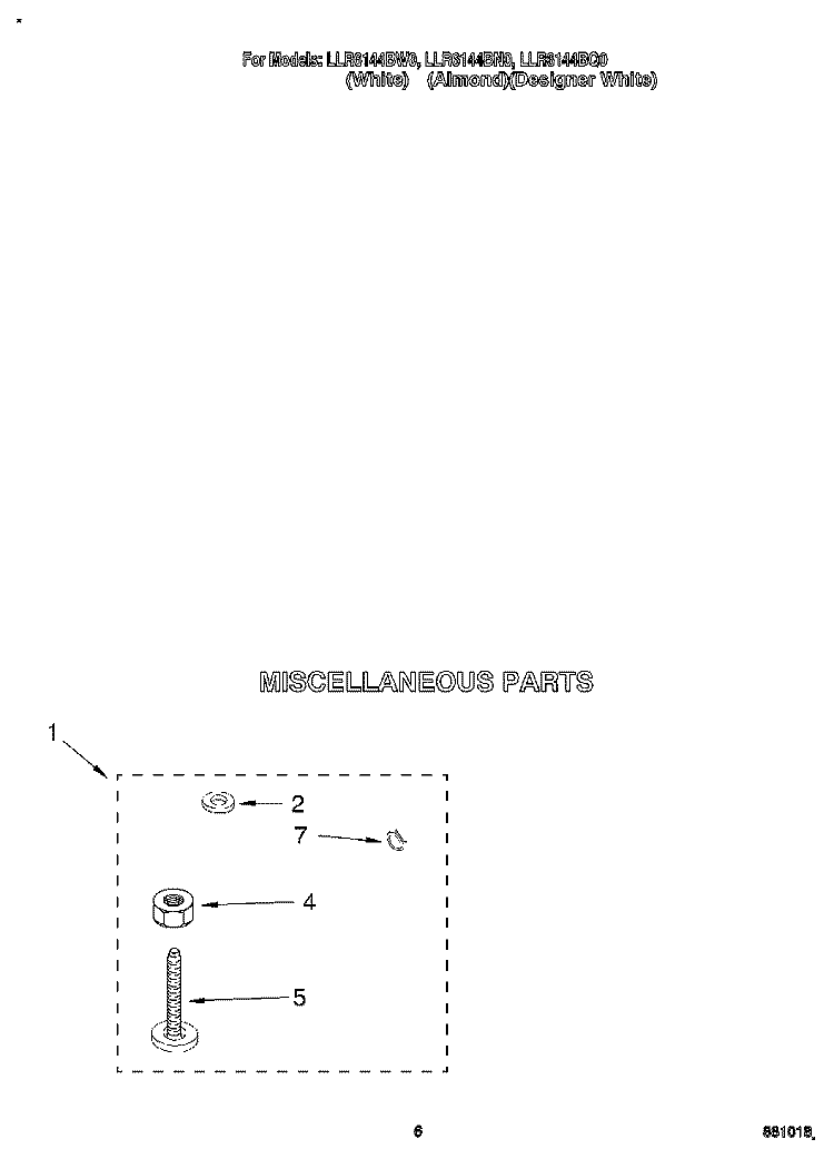 MISCELLANEOUS Diagram and Parts List for LLR6144BN0  Whirlpool Washer