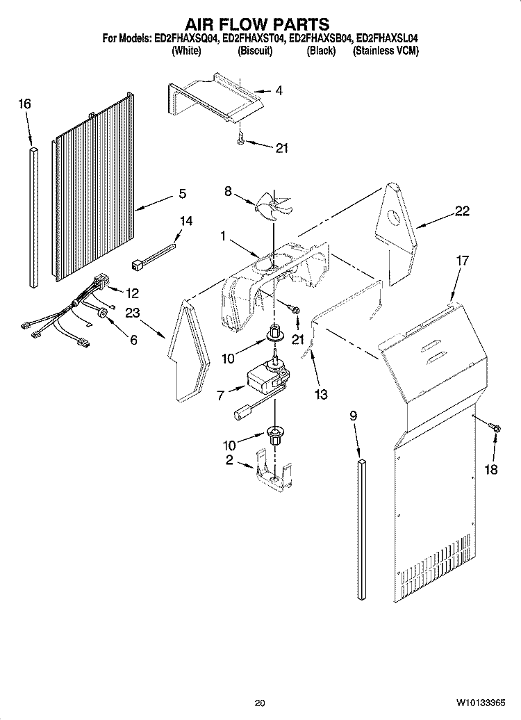 AIR FLOW PARTS, OPTIONAL PARTS (NOT INCLUDED) Diagram and Parts List for ED2FHAXSQ04  Whirlpool Refrigerator