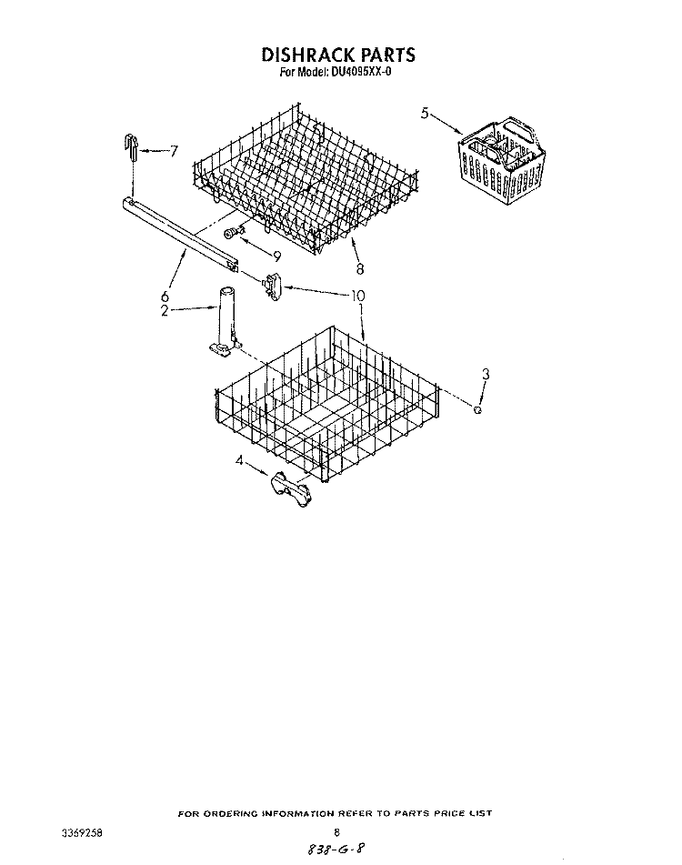 DISHRACK Diagram and Parts List for DU4095XX0  Whirlpool Dishwasher