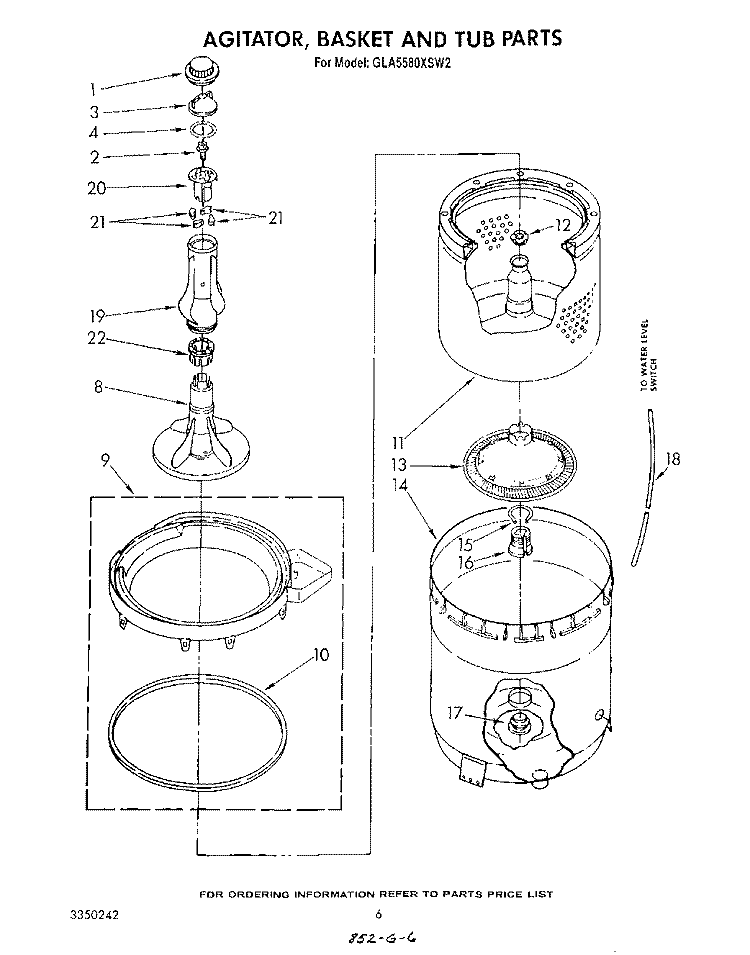 AGITATOR, BASKET AND TUB Diagram and Parts List for GLA5580XSM2  Whirlpool Washer