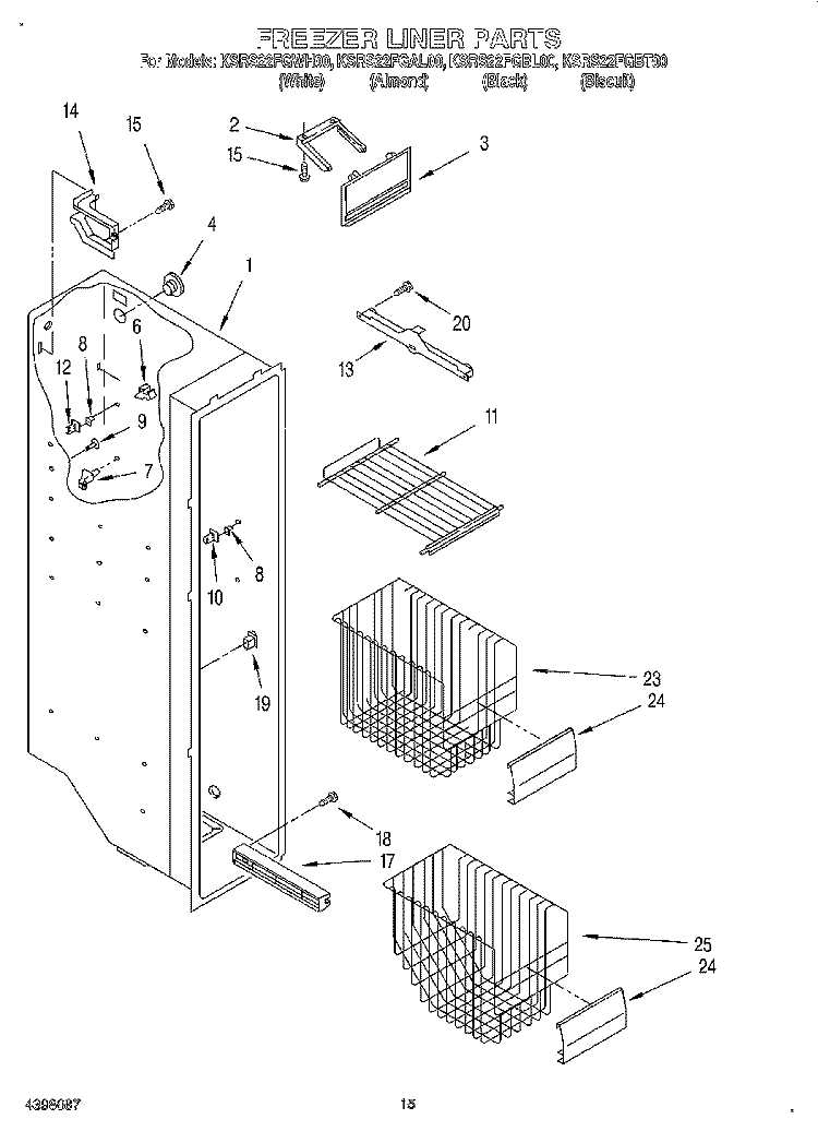 FREEZER LINER Diagram and Parts List for KSRS22FGAL00  KitchenAid Refrigerator