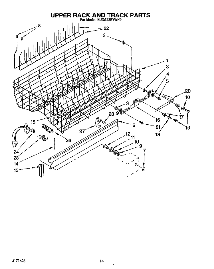 UPPER RACK AND TRACK Diagram and Parts List for KUDA23SYWH0  KitchenAid Dishwasher