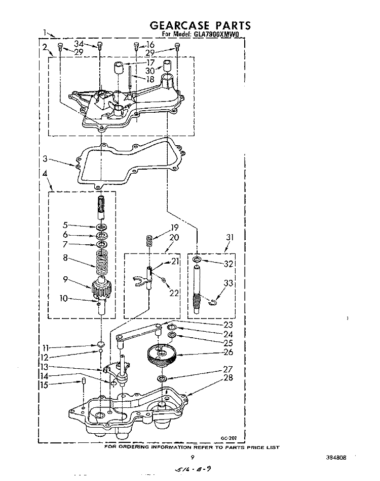 GEARCASE Diagram and Parts List for GLA7900XMW0  Whirlpool Washer