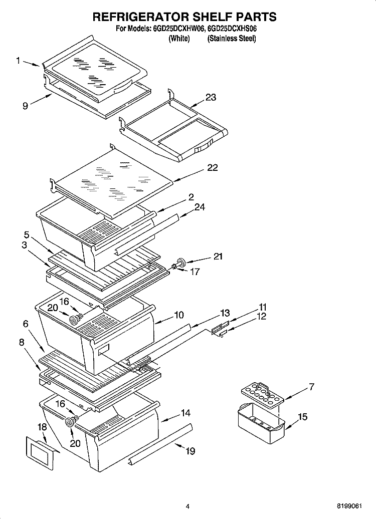 REFRIGERATOR SHELF PARTS Diagram and Parts List for 6GD25DCXHS06  Whirlpool Refrigerator