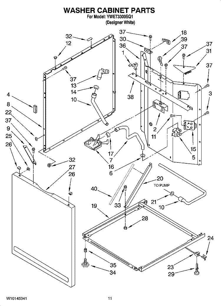 WASHER CABINET PARTS Diagram and Parts List for YWET3300SQ1  Whirlpool Washer Dryer Combo
