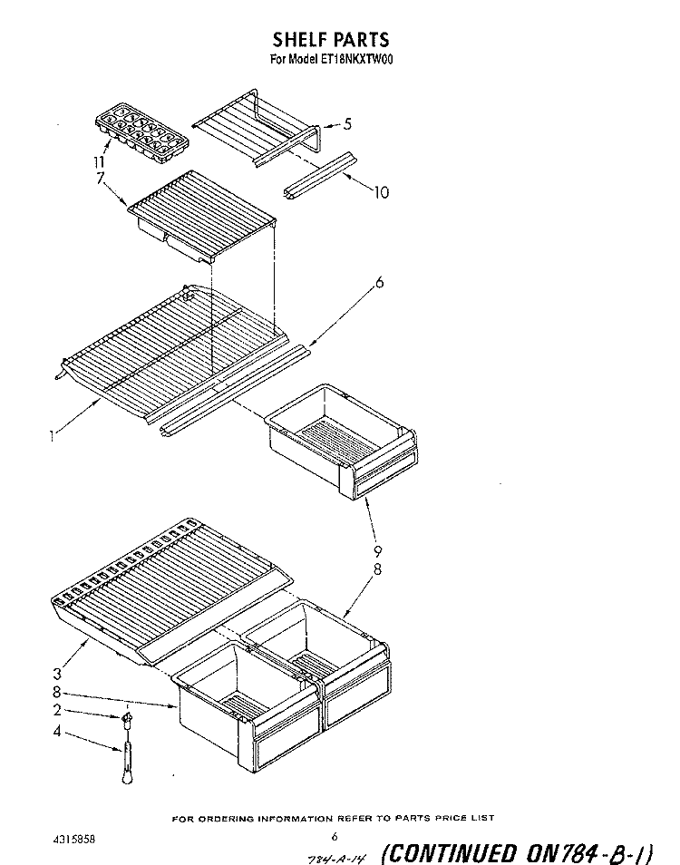 SHELF Diagram and Parts List for ET18NKXTG00  Whirlpool Refrigerator