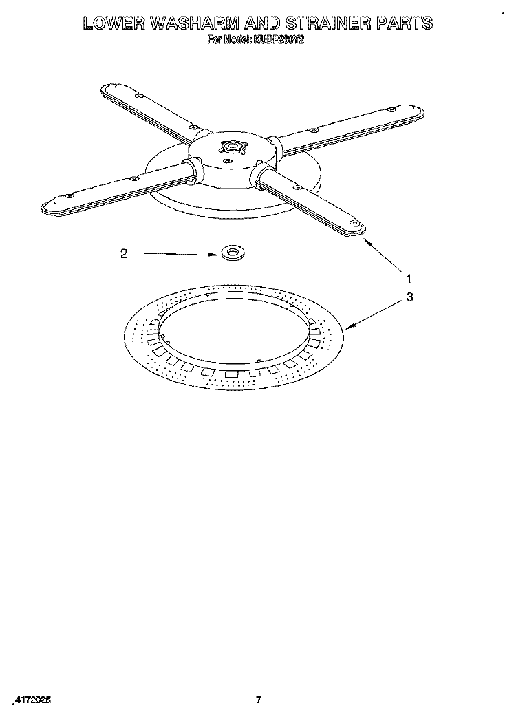 LOWER WASHARM AND STRAINER Diagram and Parts List for KUDP230Y2  KitchenAid Dishwasher