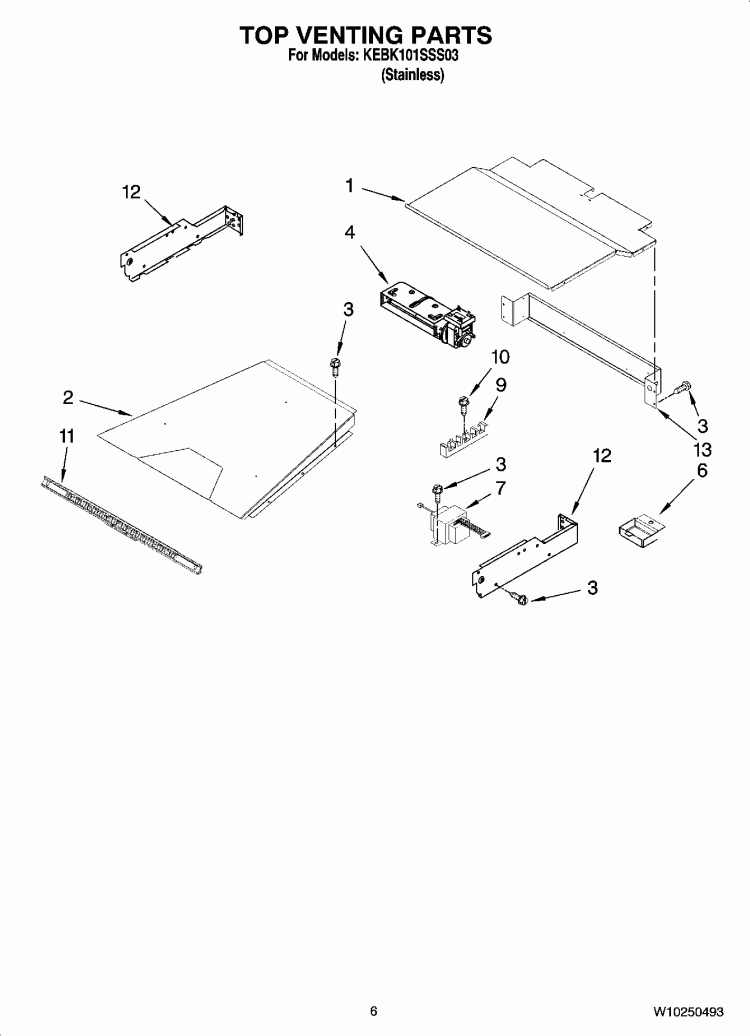 TOP VENTING PARTS, OPTIONAL PARTS Diagram and Parts List for KEBK101SSS03  KitchenAid Wall Oven