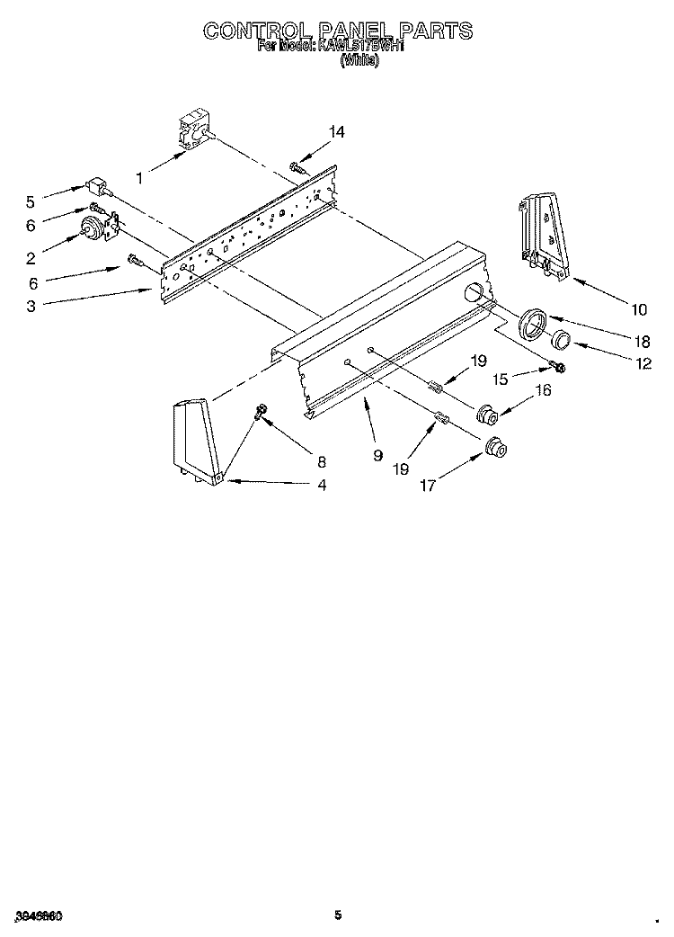 CONTROL PANEL Diagram and Parts List for KAWL517BWH1  KitchenAid Washer