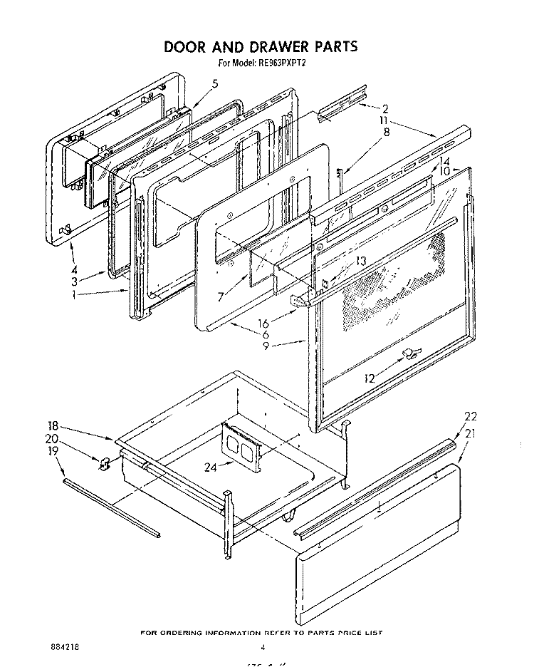 DOOR AND DRAWER Diagram and Parts List for RE963PXPT2  Whirlpool Range