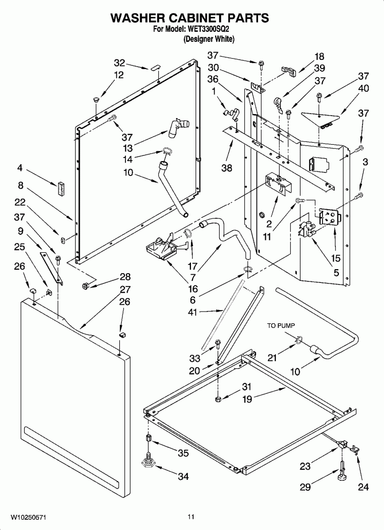 WASHER CABINET PARTS Diagram and Parts List for WET3300SQ2  Whirlpool Washer Dryer Combo