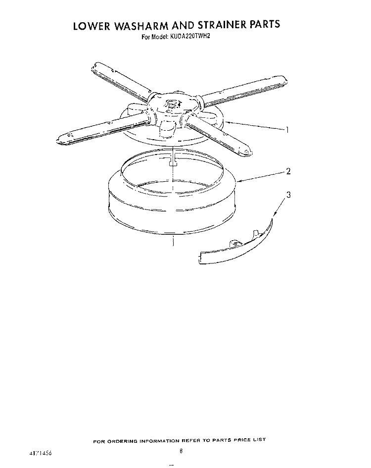 LOWER WASHARM AND STRAINER Diagram and Parts List for KUDA220TWH2  KitchenAid Dishwasher
