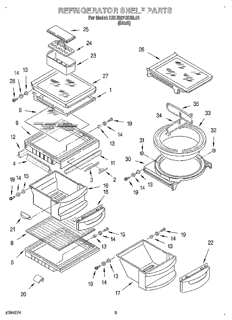 REFRIGERATOR SHELF Diagram and Parts List for KSUB27QDBL01  KitchenAid Refrigerator