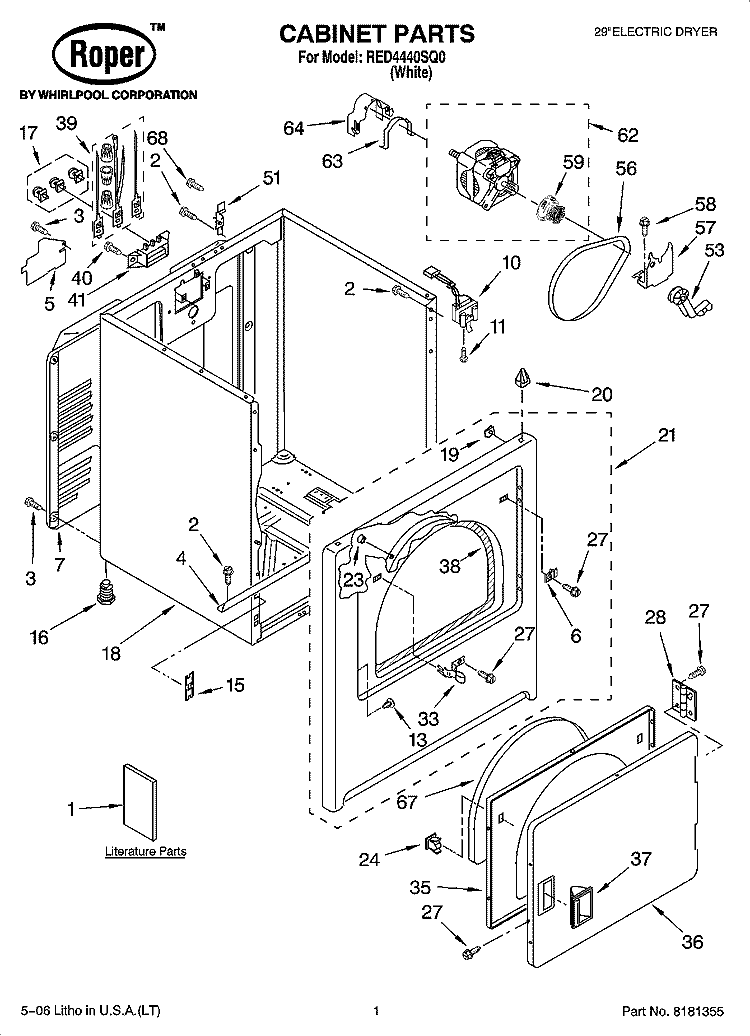 CABINET PARTS Diagram and Parts List for RED4440SQ0  Roper Dryer