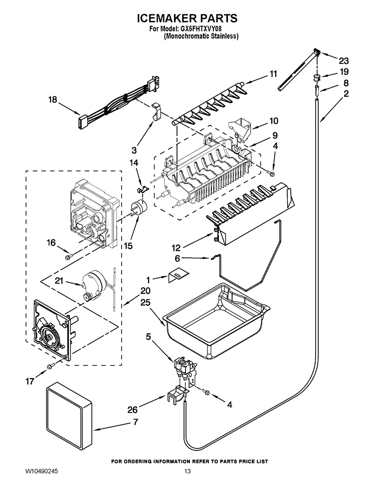 ICEMAKER PARTS Diagram and Parts List for GX5FHTXVY08  Whirlpool Refrigerator