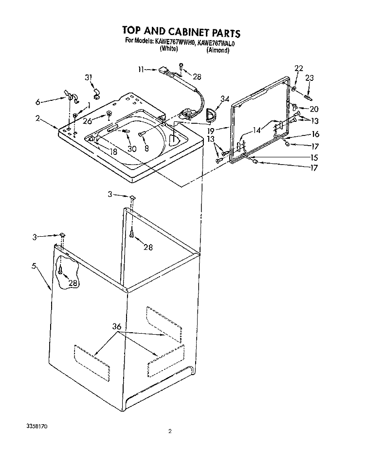 TOP AND CABINET, LIT/OPTIONAL Diagram and Parts List for KAWE767WWH0  KitchenAid Washer