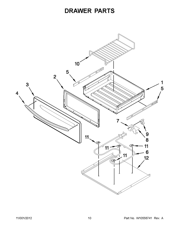 DRAWER PARTS Diagram and Parts List for KERS208XSS3  KitchenAid Range