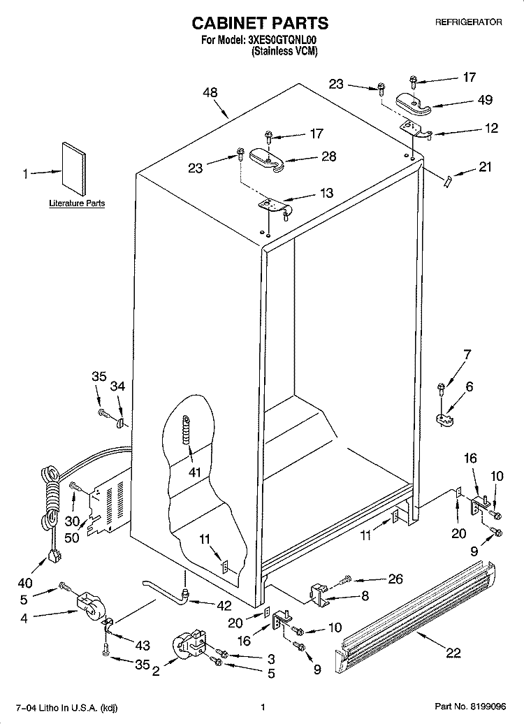 CABINET PARTS Diagram and Parts List for 3XES0GTQNL00  Whirlpool Refrigerator