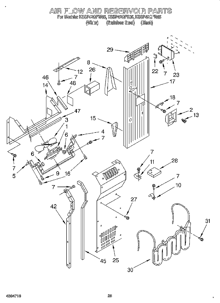 AIR FLOW AND RESERVOIR Diagram and Parts List for KSSP42QFB05  KitchenAid Refrigerator