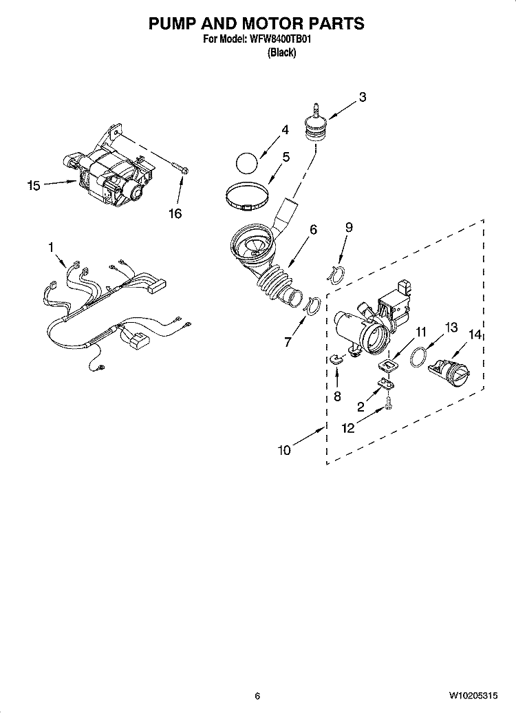 PUMP AND MOTOR PARTS Diagram and Parts List for WFW8400TB01  Whirlpool Washer