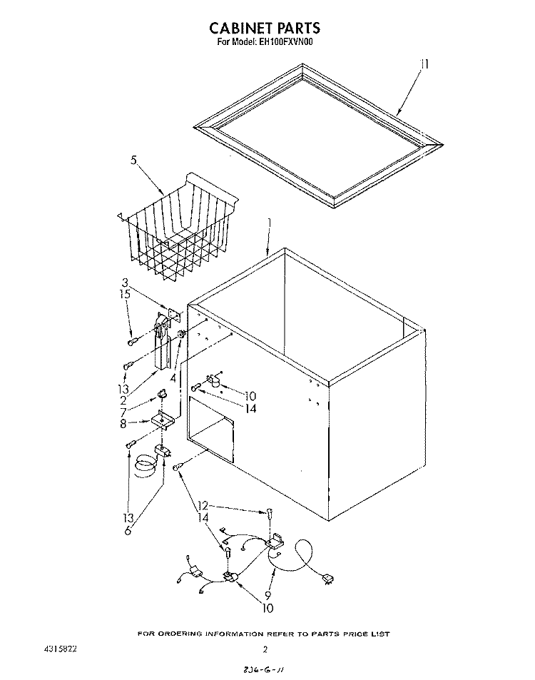 SECTION Diagram and Parts List for EH100FXVN00  Whirlpool Freezer