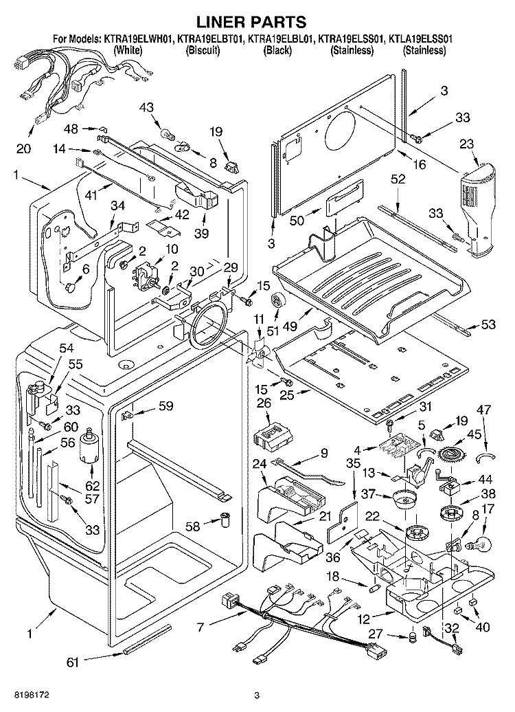 LINER Diagram and Parts List for KTRA19ELWH01  KitchenAid Refrigerator