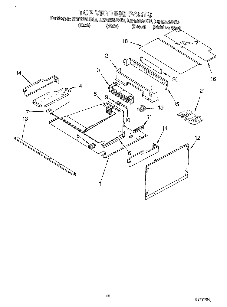 TOP VENTING Diagram and Parts List for KEHC309JBT0  KitchenAid Microwave Oven Combo