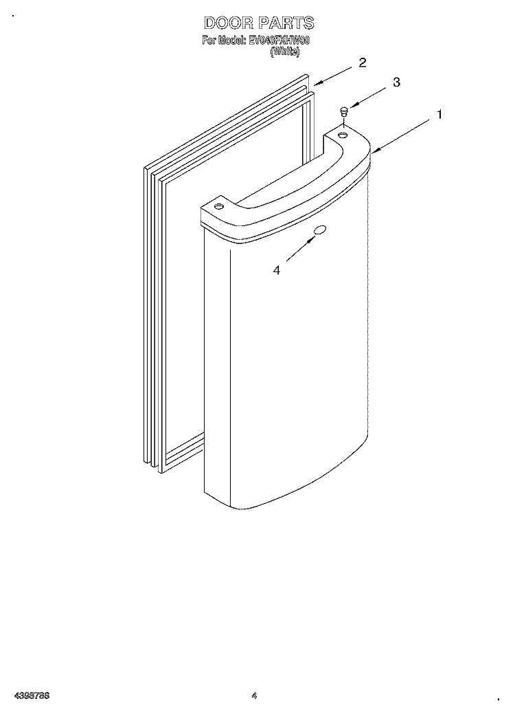 DOOR Diagram and Parts List for EV040FXHW00  Whirlpool Freezer