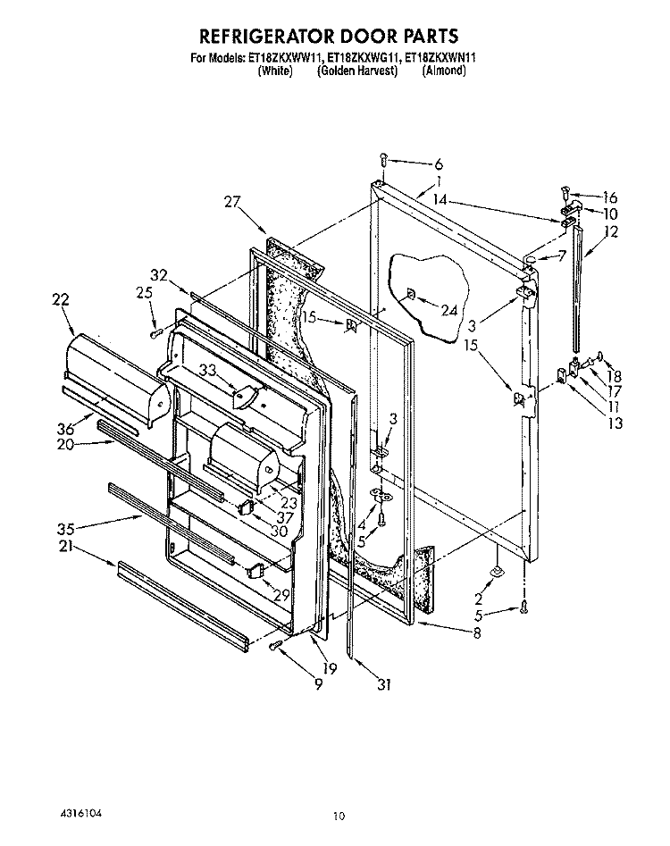 REFRIGERATOR DOOR, LIT/OPTIONAL Diagram and Parts List for ET18ZKXWW11  Whirlpool Refrigerator