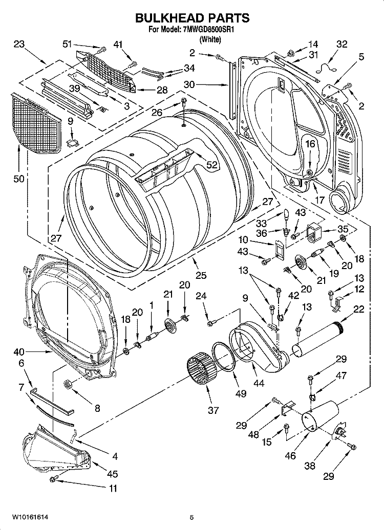 BULKHEAD PARTS Diagram and Parts List for 7MWGD8500SR1  Whirlpool Dryer