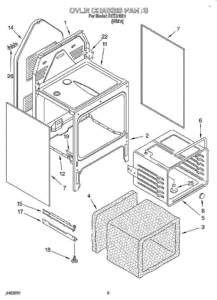 OVEN CHASSIS Diagram and Parts List for REE34001  Roper Range