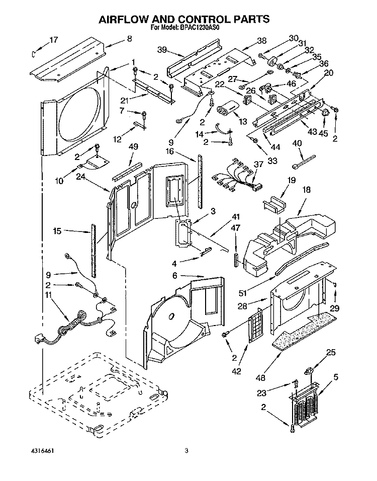 AIRFLOW AND CONTROL Diagram and Parts List for BPAC1230AS0  KitchenAid Air Conditioner