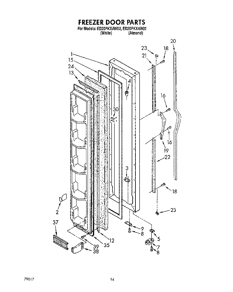 FREEZER DOOR Diagram and Parts List for ED20PKXAN02  Whirlpool Refrigerator