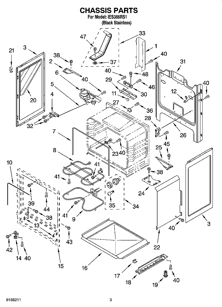 CHASSIS PARTS Diagram and Parts List for IES366RS1  Inglis Range