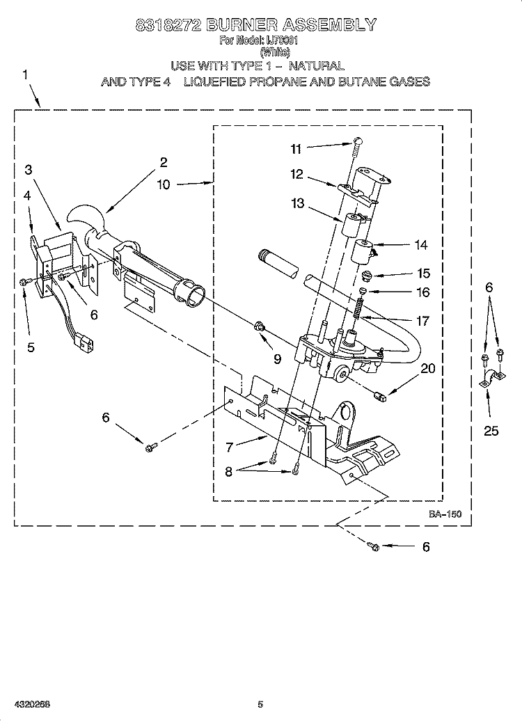 8318272 BURNER ASSEMBLY Diagram and Parts List for IJ70001  Inglis Dryer