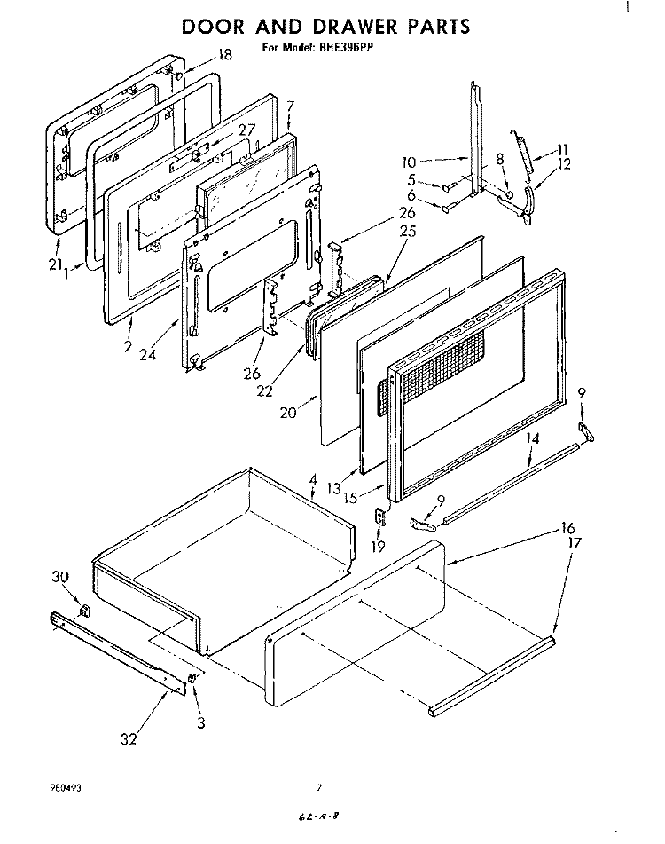 SURFACE UNIT Diagram and Parts List for RHE396PP  Whirlpool Range