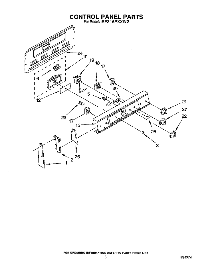 CONTROL PANEL Diagram and Parts List for RF316PXXB2  Whirlpool Range