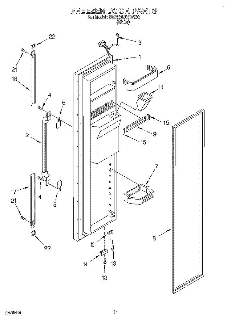 FREEZER DOOR Diagram and Parts List for 6ED22DQXDW00  Whirlpool Refrigerator