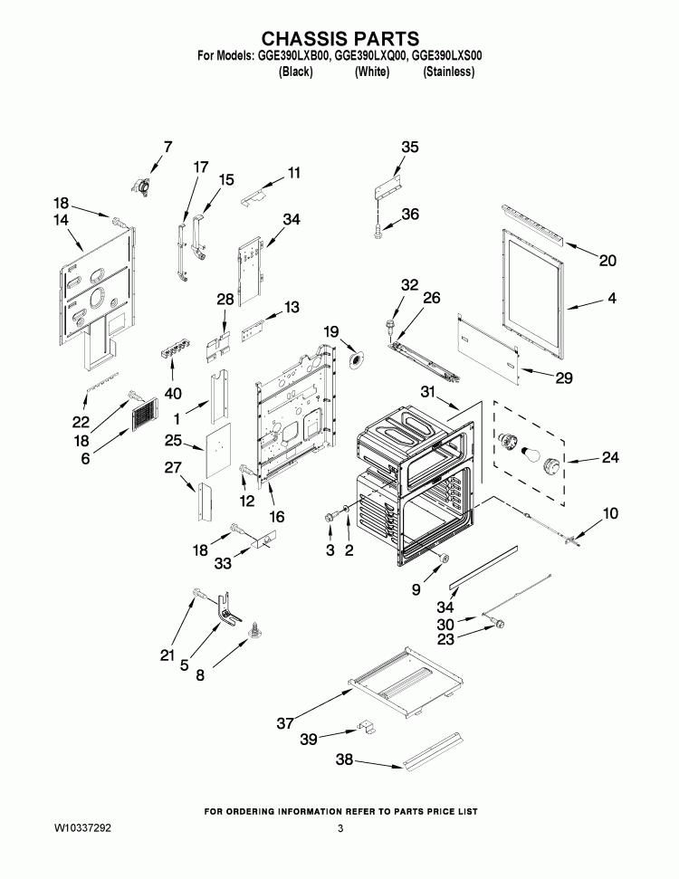 CHASSIS PARTS Diagram and Parts List for GGE390LXS00  Whirlpool Range