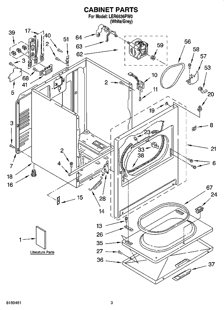 CABINET PARTS Diagram and Parts List for LER6636PW0  Whirlpool Dryer