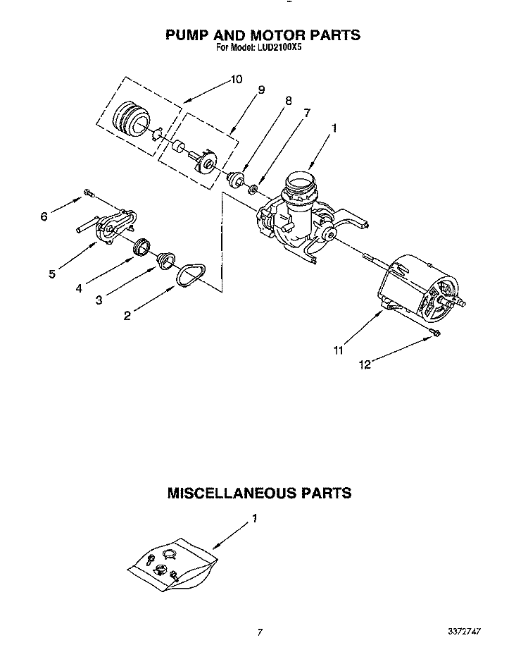 PUMP AND MOTOR, MISCELLANEOUS Diagram and Parts List for LUD2100X5  Whirlpool Dishwasher